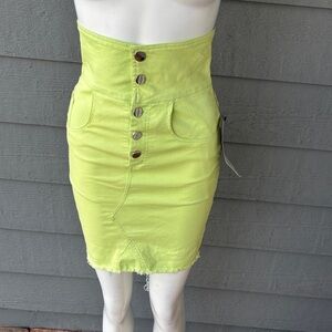 Hera Collection Neon Lime High-Waist Button-Front Pencil Skirt